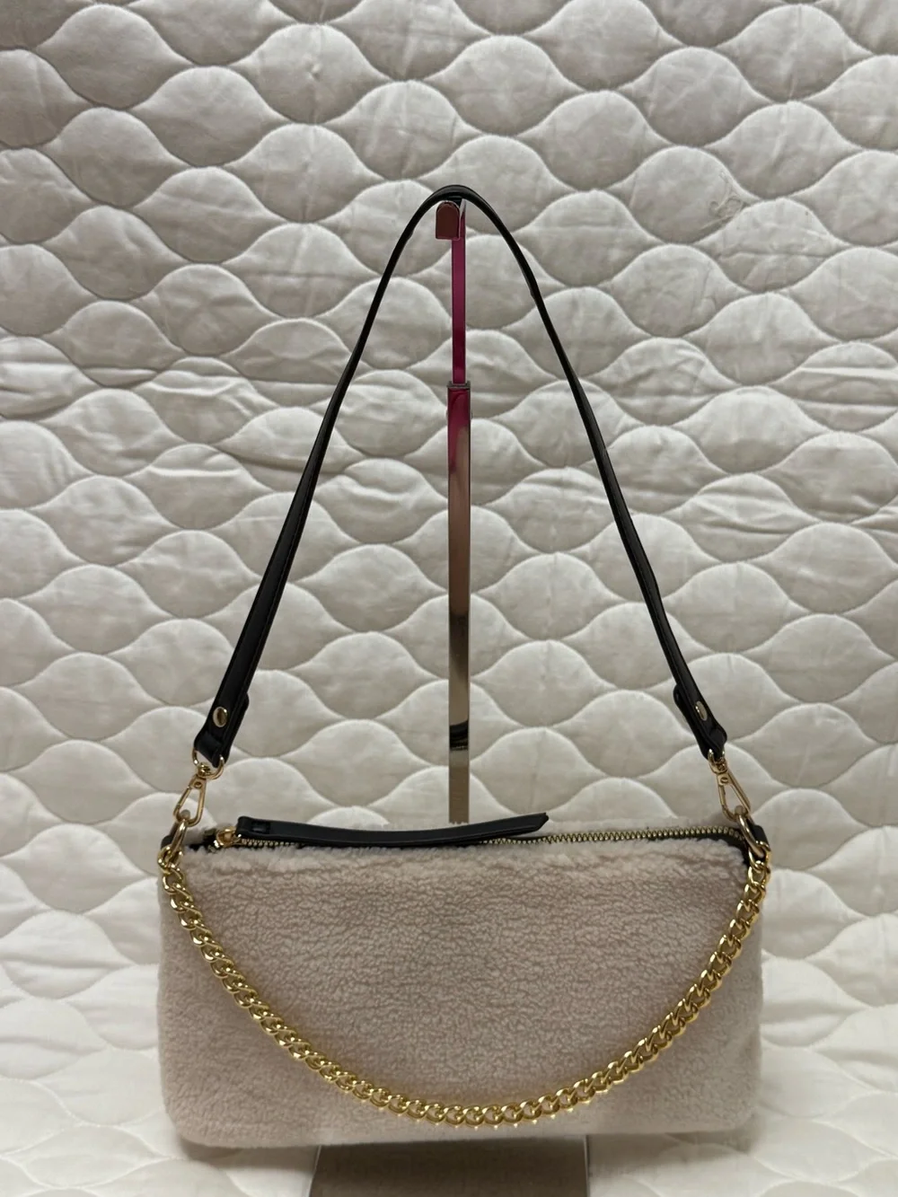 Crossi New York Faux Shearling/Sherpa Chain Slouchy Shoulder bag